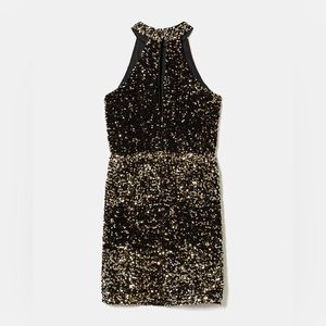 NWT Velvet Sequin Halter-Neck Fit And Flare Cocktail Dress